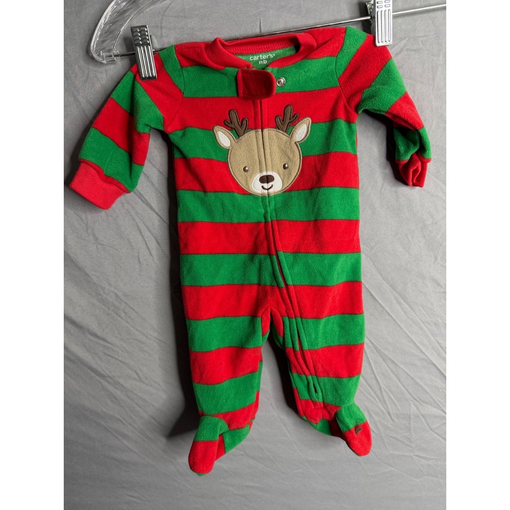 Kids Red Green Striped Fleece Footed Sleeper Christmas Holiday Pajamas